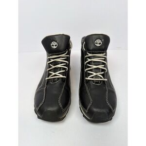 Timberland Women Blck Leather Hightop Sneaker Boots ContrastStitch 17346 Sz 6.5M